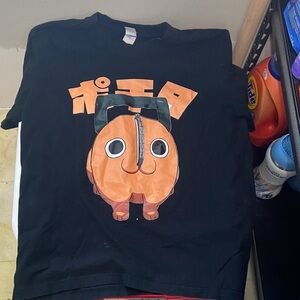 Black Graphic Tee with Orange Kettle Character